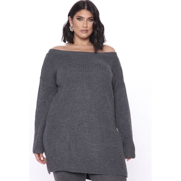Fashion Nova Make Me Smile Women’s Gray Heavy Knit Long Sleeve Sweater Set 3X - Picture 2 of 6